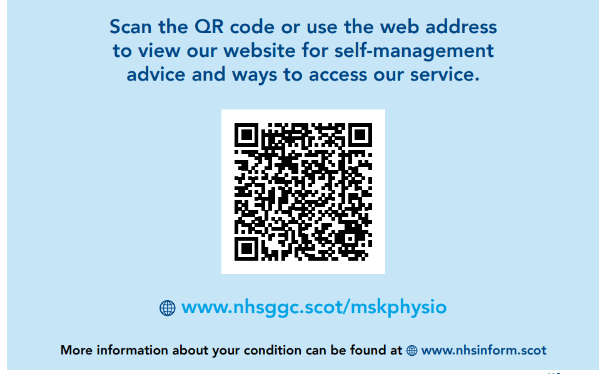 Scan the QR code or use the web address to view the website for Self-Management Physiotherapy advice  www.nhsggc.scot/mskphysio